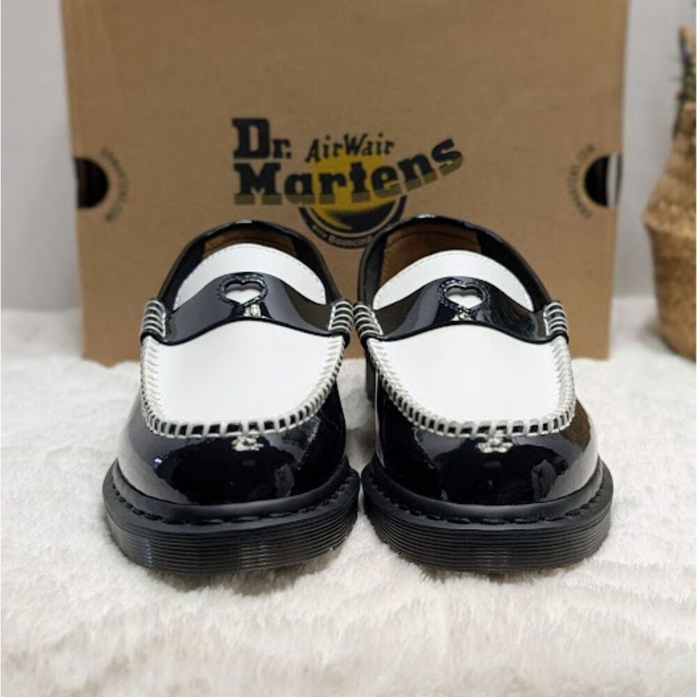 Dr. Martens Penton Heart Black & White Two-Tone Patent Leather Loafers UK 6 NIB - Picture 6 of 14